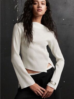 & other stories Boat Neck Flared Sleeve Asymmetrical Top NWT